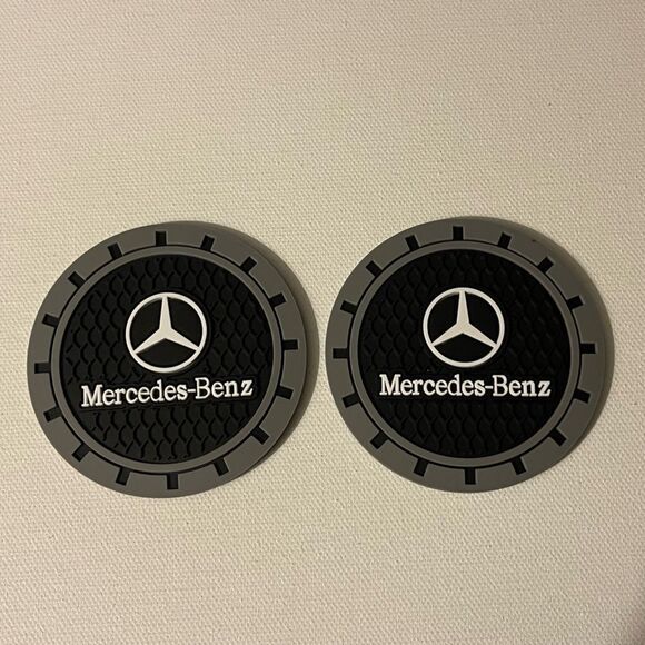 Mercedes logo cup Coasters in black and gray Set of 2 NWT - Picture 1 of 5